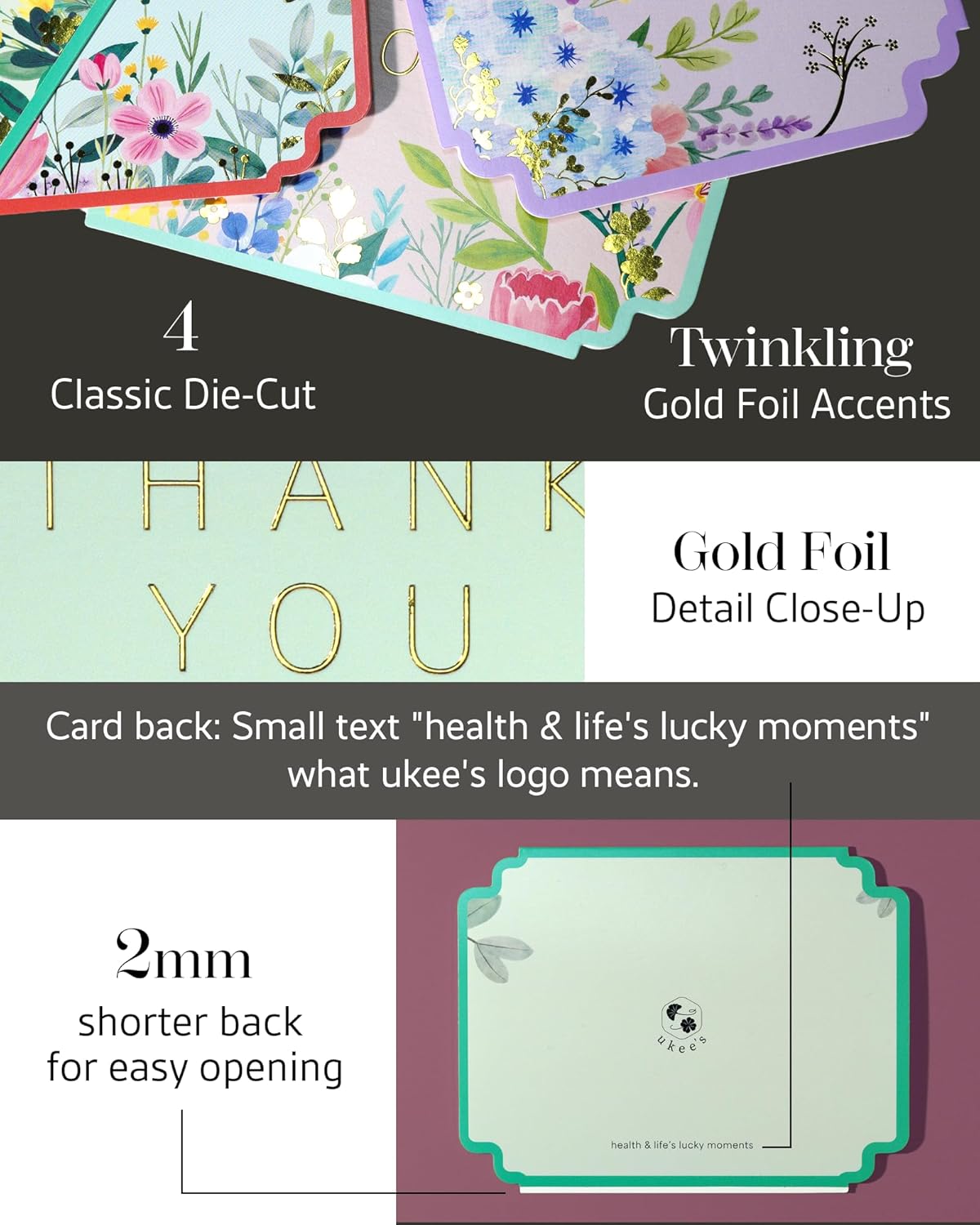 Floral Thank You Cards Bulk with Envelopes, 100-Pack, 4 Hand-Painted Designs, Die-Cut Edges for Baby/Bridal Shower Thank You Notes, Wedding, Birthday Party, Thanksgiving, Sage Green Lace-Lined Env. (4.25"x5.5")