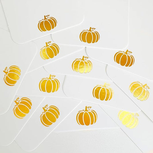 ASYEHJNR 100 Pcs Blank Gift Tags with String Gold Foil Pumpkin Large White Paper Gift Tags with 65 Ft Jute Twine Cute Tags for Halloween Autumn Fall Harvest Thanksgiving Gift Wrap Tags