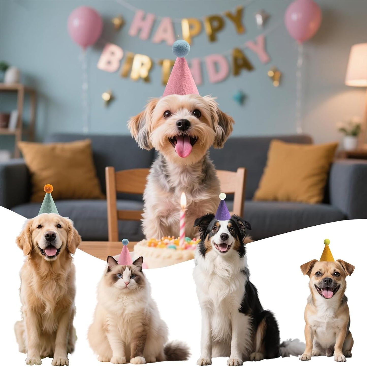 12 Pcs Colorful Mini Party Hats for Stuffed Animals, Birthday Party Felt Cone Hat for Cat Dolls Dog Rabbit Puppies Birthday Party Decorations