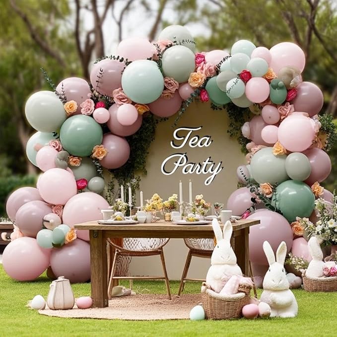 Pink Green Balloon Arch with Artificial Flowers Double Stuffed Dusty Light Pink Sage Green Balloon Garland Kit Eucalyptus Leaves for Baby Bloom Birthday Bridal Shower Wildflower Tea Party Decorations