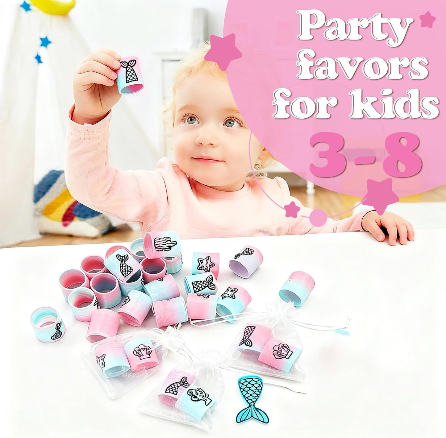 Cocurb 126 Pack Mini Mermaid Spring Toys, Magic Fidget Stress Coil Bulk Rainbow Springs for Party Favor Carnival Prize Birthday Goodie Bag Stuffers for Kids Boys Girls