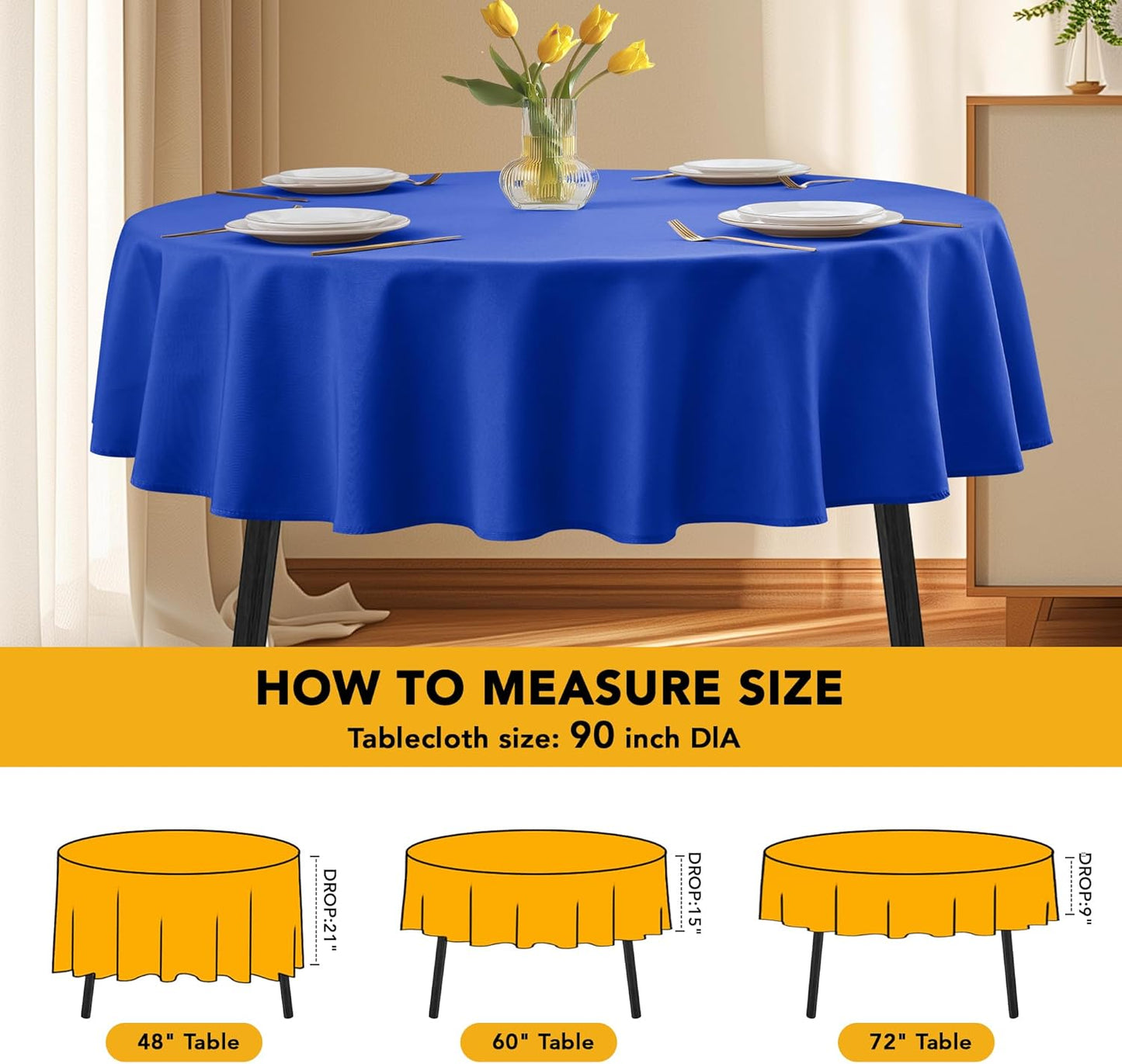 10-Pack Royal Blue Round Tablecloths, 90 Inches, Stain-Resistant Polyester for 4-5 Ft Round Tables - Washable Table Covers for Weddings, Banquets, Birthday Parties, Events