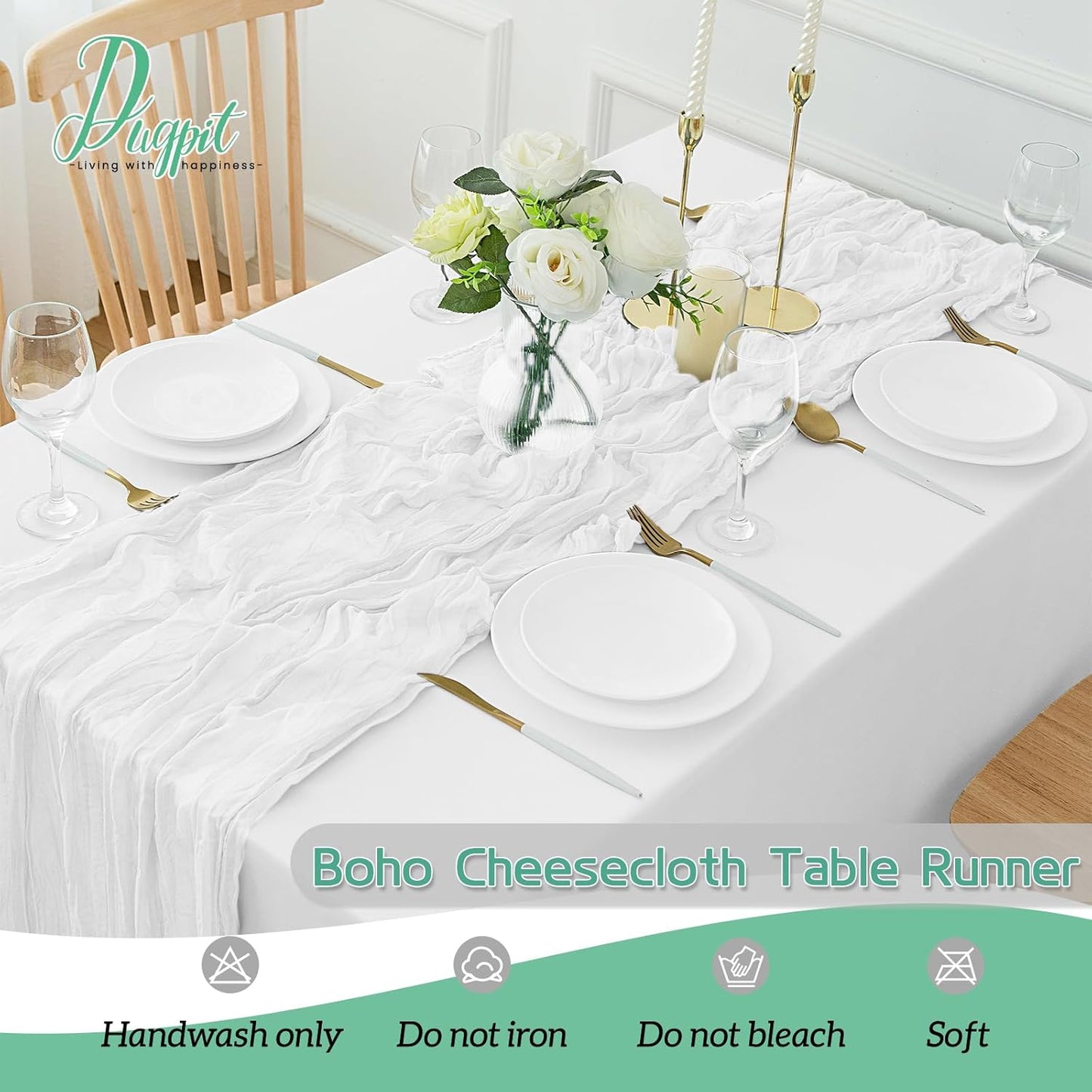 2Pack White Table Runner 10FT Cheesecloth Table Runner 35x120Inch Long Boho Cheese Cloth Table Runners Rustic Gauze Table Runners for Party Wedding Bridal Shower Baby Shower Decorations
