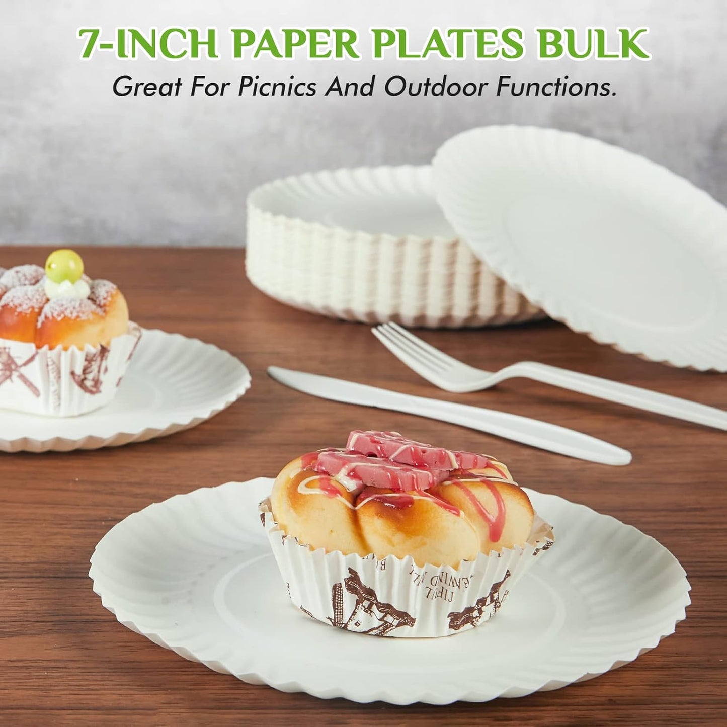 FOCUSLINE 7 Inch White Paper Plates, Uncoated Paper Plate, Everyday Disposable Dessert Plates 7" Plate Bulk, Pack of 500 Count