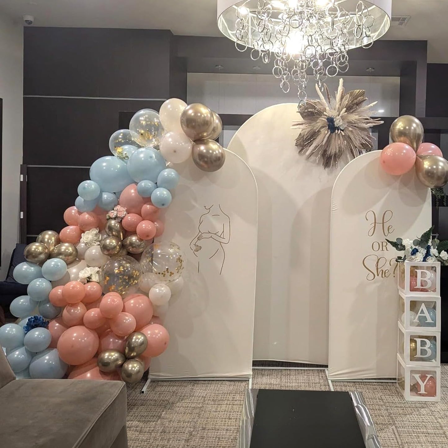 Gender Reveal Balloons, 12 Inch Dusty Pink Blue White Sand and Gold Balloons for Boho Neutral Baby Shower Birthday Party Boy or Girl Gender Reveal Decorations