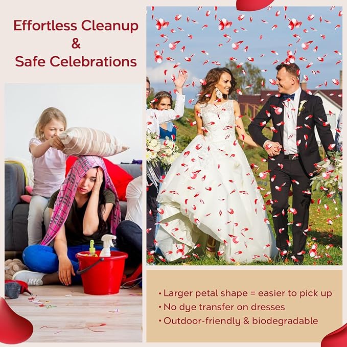 Confetti Cannon 12 Pack Red Party Poppers 12 Inch Biodegradable Red Rose Petal Confetti Poppers, Romantic Wedding Poppers Red Confetti Shooter for Birthday Graduation Wedding Bridal Shower Anniversary