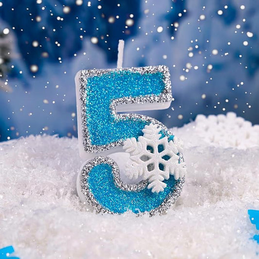 5th Blue Snowflake Birthday Candles Frozen Themed Number 5 Candles for Cake Topper Cupcake Decorations Party Decor Anniversary Celebrations Supplies