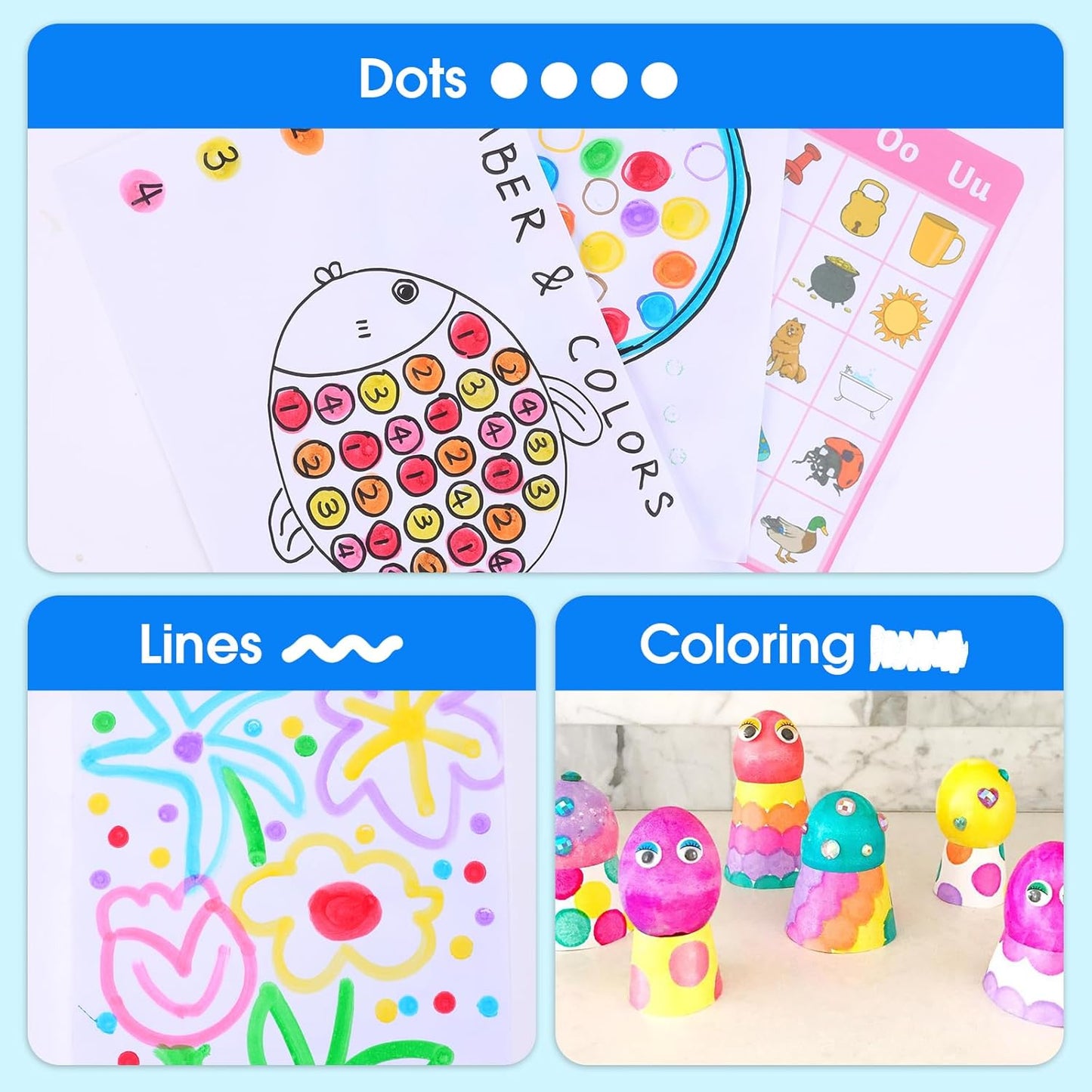 FUMILE 80 Pcs Dot Markers Bulk, 8 Colors Bingo Daubers Bulk for Toddlers,Washable Bingo Markers,Bingo Supplies,Dot Paint for Painting, Drawing Coloring and Art Crafts(10 Boxs)
