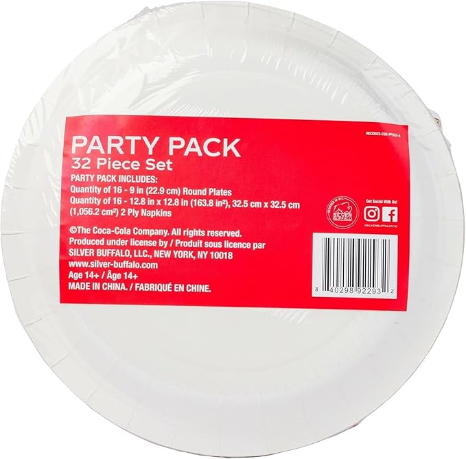 Silver Buffalo Coca-Cola Vintage Santa Christmas Collage 32 Pack Partyware Disposable Paper Plates and Napkins