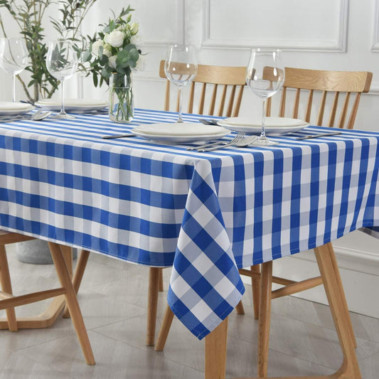 maxmill Checkered Rectangle Tablecloth Water Resistance Wrinkle Free Spillproof Heavy Weight Gingham Plaid Table Cloth for Buffet Banquet Parties Event Holiday Dinner, 60 x 84 Inch Blue and White