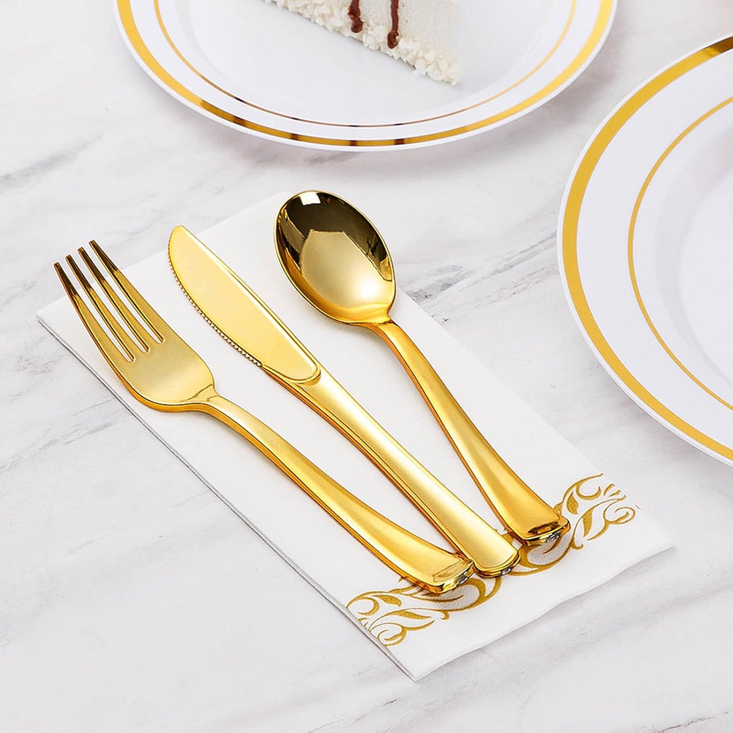 Goodluck 100-Pack Linen-Feel Disposable Guest Towels – Soft and Absorbent Paper Hand Towels for Bathroom or Kitchen – Elegant White Napkins with Gold Design for Parties, Weddings, Dinners Events