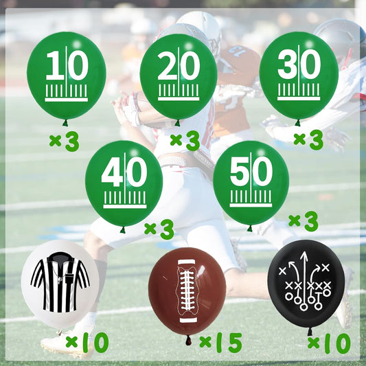 50pcs Football Balloons - Green & Brown Latex Party Balloons for Game Day, Tailgate & Themed Birthday Parties