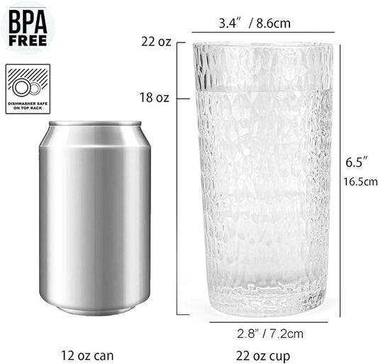 KX-WARE 22-ounce Honeycomb Highball Glasses Plastic Tumbler Acrylic Glasses, set of 6 Clear