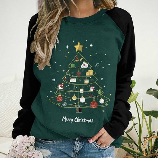 LOAIHA Christmas Sweatshirts for Women Christmas Tree Graphic Shirt Xmas Long Sleeve Merry Christmas Pullover Blouse