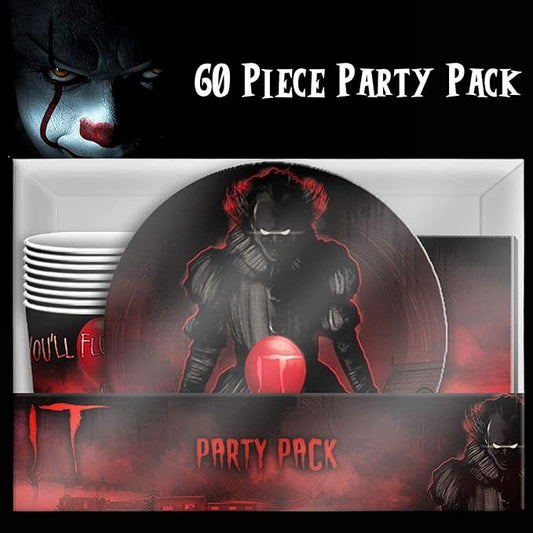 Silver Buffalo IT Pennywise the Clown 60 Pack Partyware Disposable Paper Plates, Napkins, and Cups