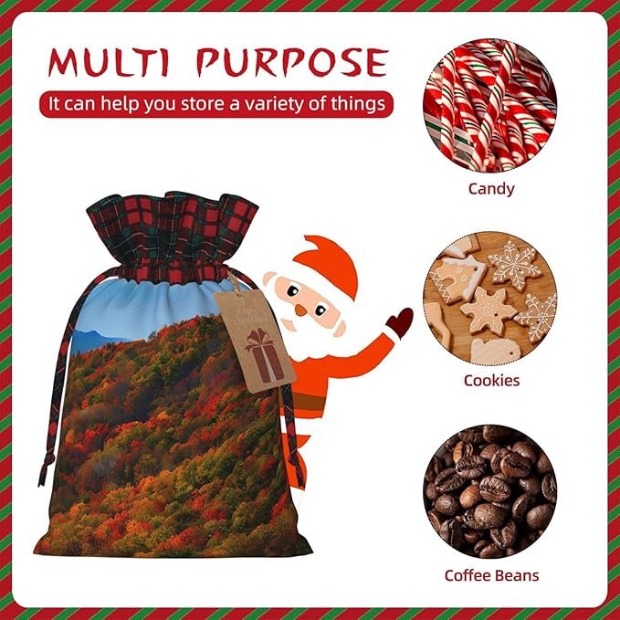 PULaif Blue Ridge Parkway Mountains Christmas Drawstring Gift Bags, Large Size Christmas Bags For Gifts Party Favors, Xmas Gift Bags