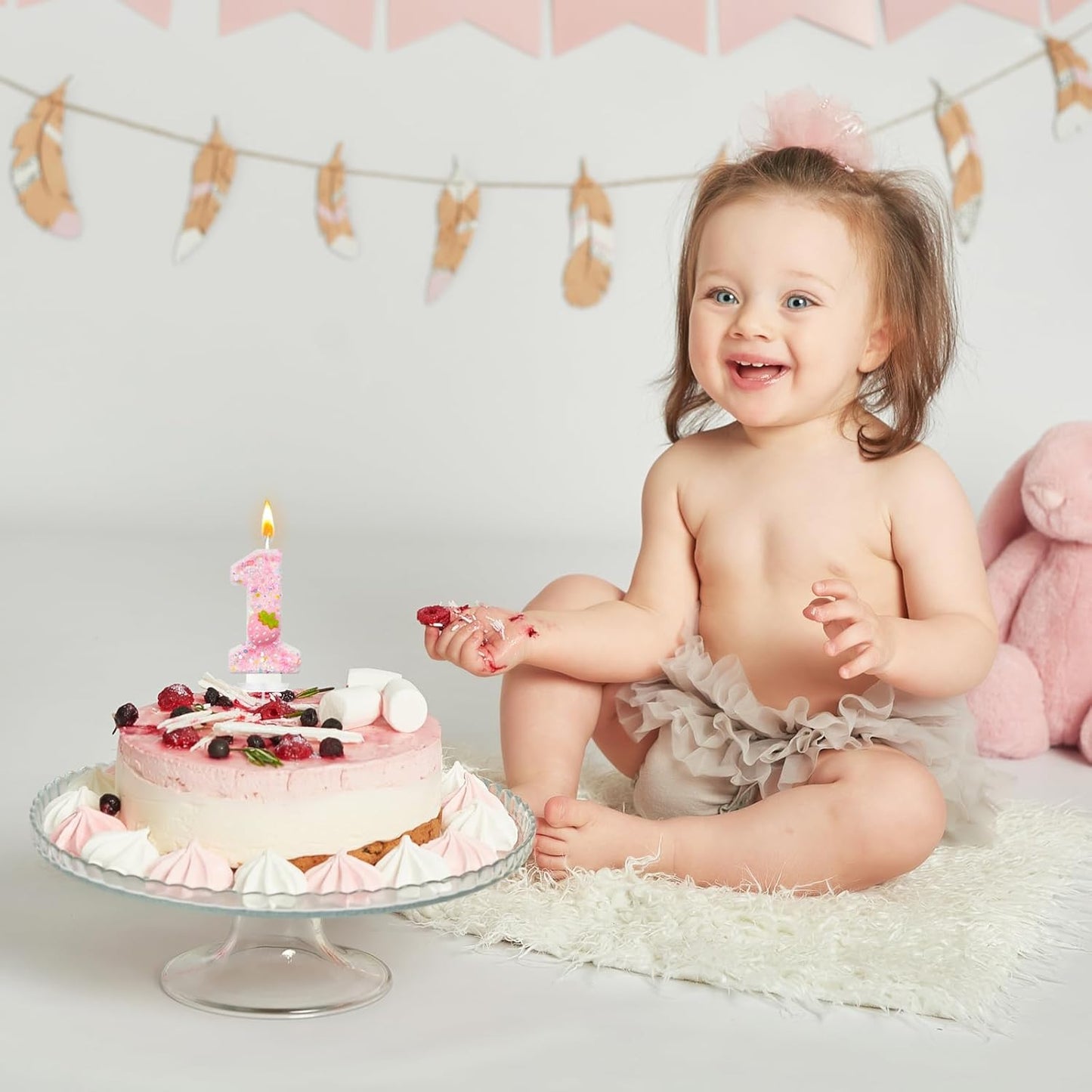 HXOUSE Strawberry Number 1 Birthday Candles - Pink Berry Birthday Candles for Cake, 1 Candle Topper for Anniversary Celebrations Supplies, Strawberry Party Decorations for Girl (No.1)