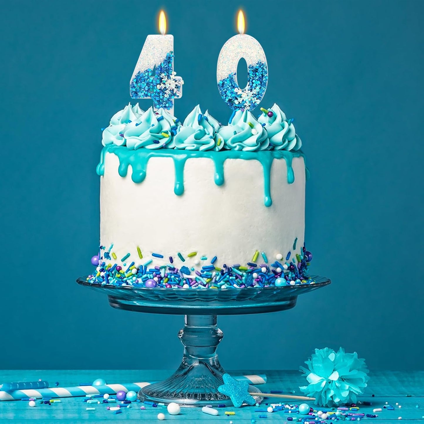 Snow Themed Birthday Candles, Birthday Candle for Party Supplies, Winter Birthday Party Supplies, 2.76 inch Number 40 Candle Cake Topper Decoration (Number 40)