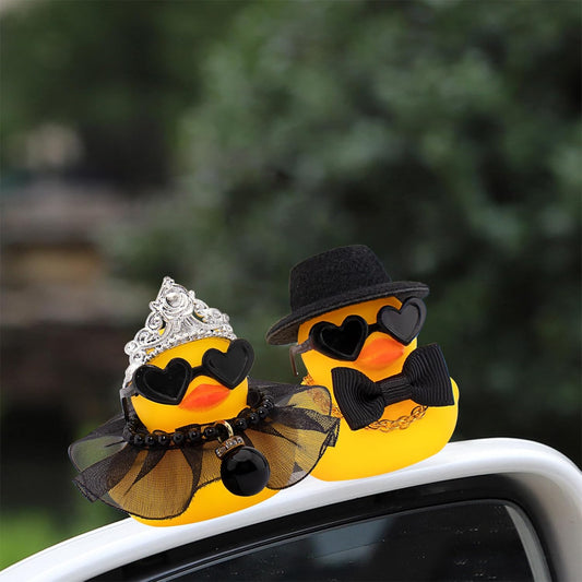 wonuu Pair Set of 2 Bride and Groom Rubber Ducks for Wedding Favors, Party Favors, Ceremony Gift Set, Marriage Souvenir, Marry Blessings, Aniversary Present, Black Dress&Soft Top Hat