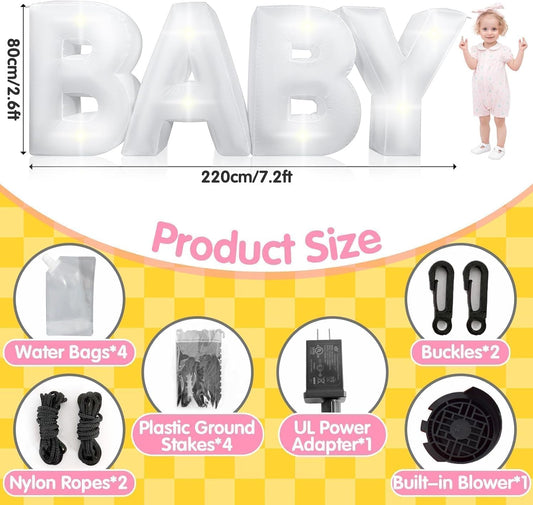 7.2FT Baby Shower Decorations Inflatable Baby Light Up Marquee Letters Decor for Girl Boy Large Baby Letter for Baby Shower Gender Reveal Party Birthday Decorations