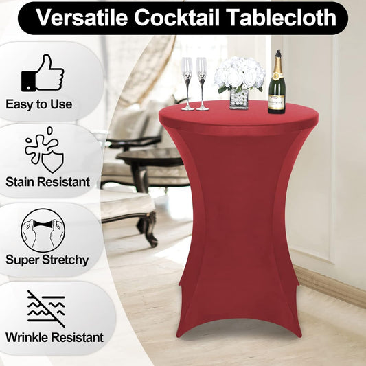 FestiCorp 2 Pack Spandex Cocktail Table Covers Fitted Clothes, Elastic Round Table Cover, Stretch Tablecloth for Party, Bar, Wedding, Birthday, Banquet, Red, 30"-32" Diameter x 40"-43" Height