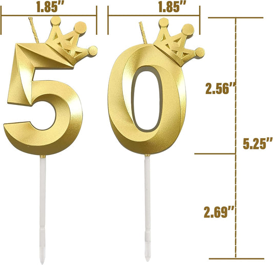 The Number 50 Gold Birthday Candles for Cake is Beautiful Number Candles for 50th Birthday Decorations for Man and Women (Gold-50, Crown)