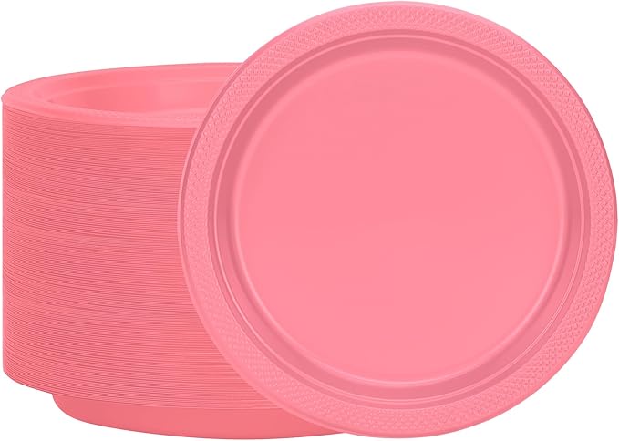 Pink Solid Color Premium Heavy Weight Plastic (9") 50 Count - Perfect for Weddings, Parties & Events, Sturdy & Stylish Tableware Solution