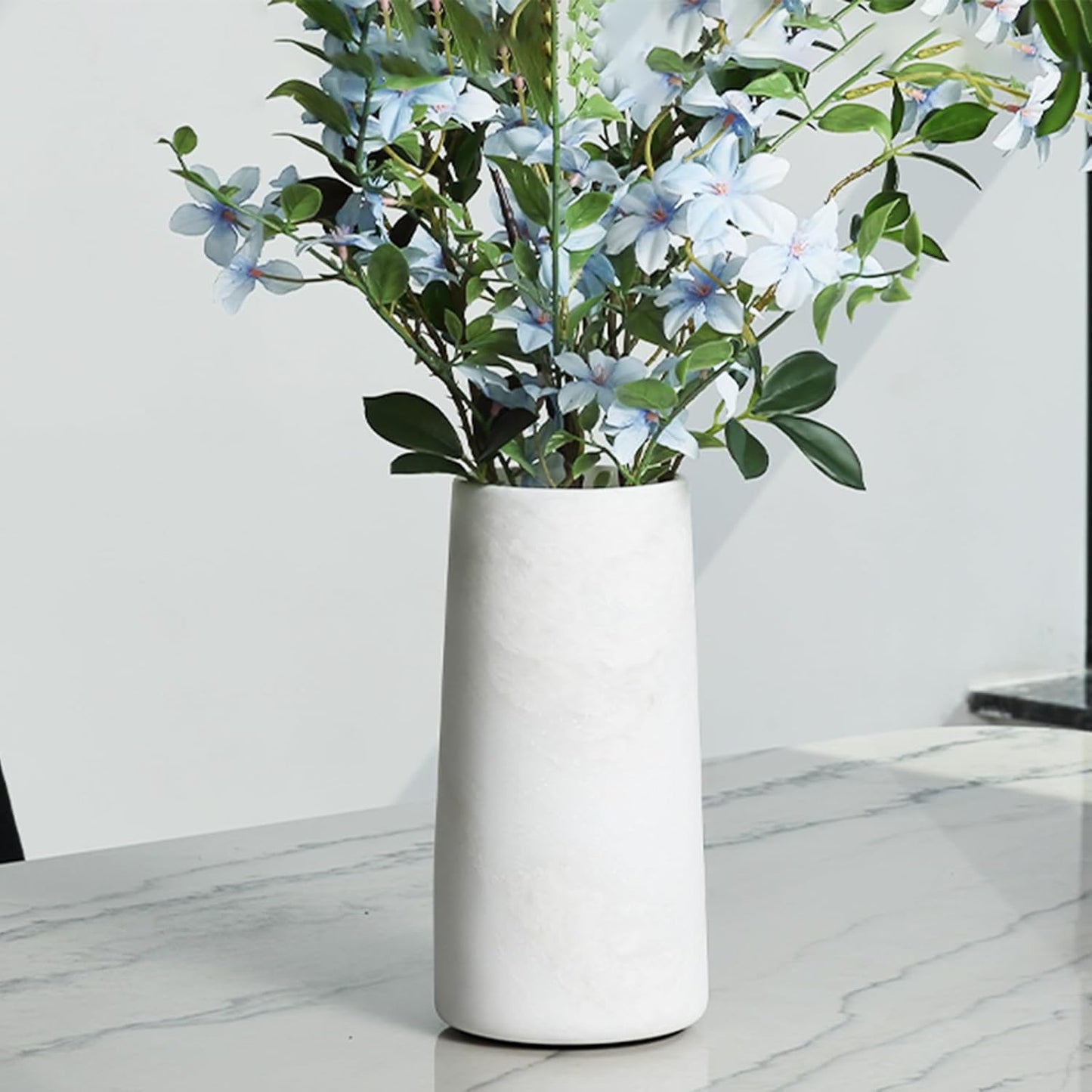 White Marble Vase for Flowers, 8.66" Minimalist Modern Frosted Flower Vase for Home Decor, Decorative Vases for Centerpieces, Living Room, Dining Table, Office, Boho Farmhouse Decor