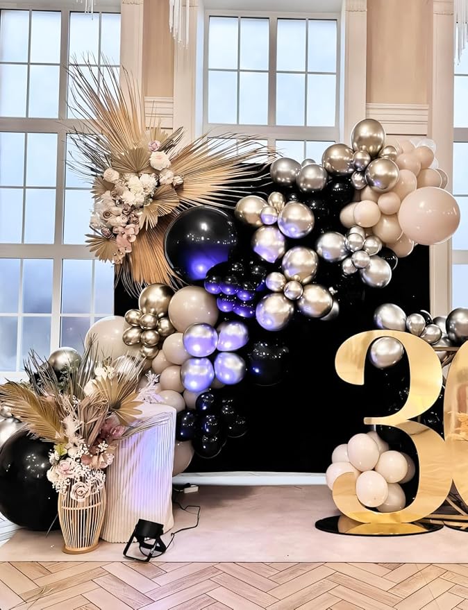 Black and Silver Balloons Garland Arch Kit,135 Pcs Graduation Balloons Kit,Metallic Silver Black White and Confetti Balloons for Graduation Decor,Birthday,Retirement,Wedding, Anniversary Supplie