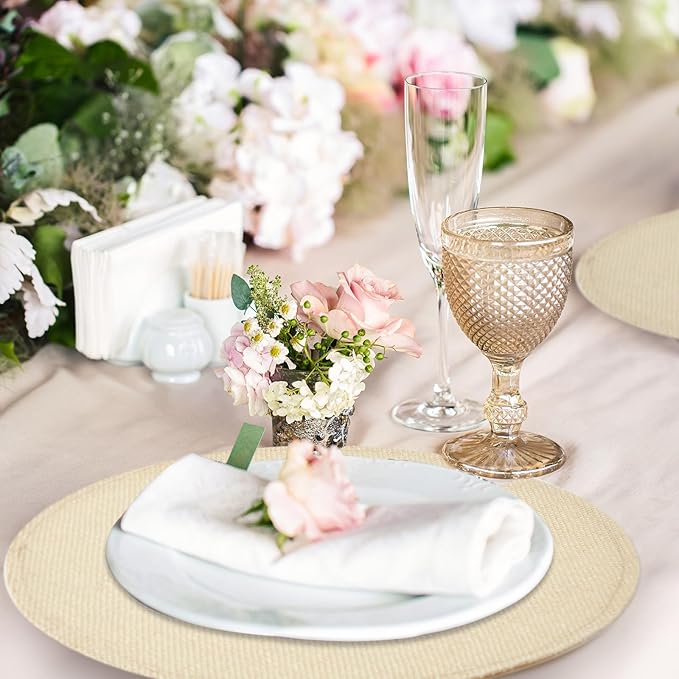 Yunlly Set of 48 Round Burlap Placemats Bulk Burlap Farmhouse Placemats Set Heat Resistant Table Mats Circle Jute Charger Place Mats for Wedding Holiday Dinner Rustic Table Decorations(11.8 in,Beige)