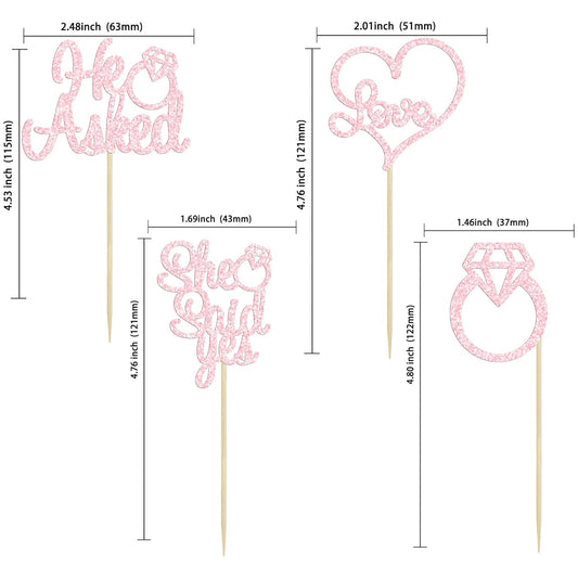 Gyufise 24 Pack He Asked She Said Yes Cupcake Toppers Light Pink Glitter Heart Ring Cupcake Picks Wedding Engagement Bridal Shower Party Cake Decorations Supplies