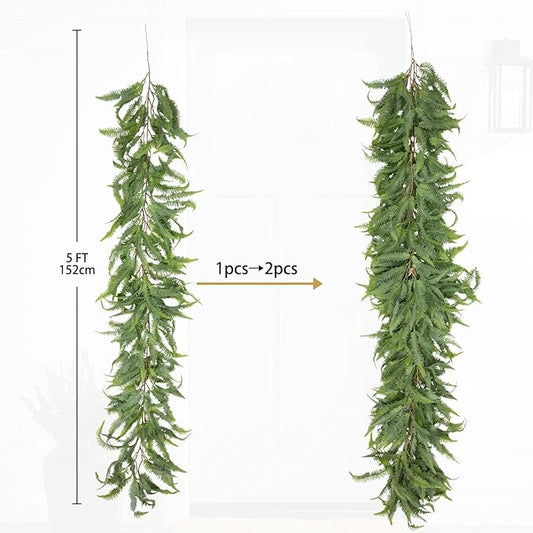 Briful 5ft Long Greenery Garland Set of 2 Boston Fern Floral Garland for Door Mantle Decorations, Lush Realistic Spring Summer Artificial Garland for Home Farmhouse Indoor Decor