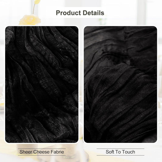 6 Pack Black Cheesecloth Table Runner 35x120 Inch 10Ft Rustic Gauze Cheese Cloth Halloween Table Runner Sheer Cheesecloth Table Runners for Wedding Party Bridal Shower Decoration