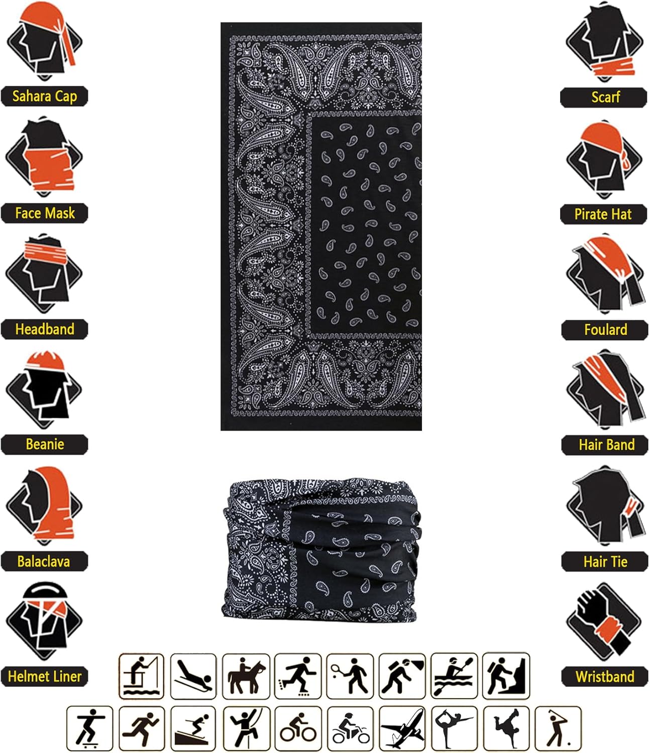 Headband Neck Gaiter Head Wrap Headwear Face Mask Magic Scarf Bandana for Men and Women
