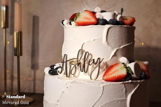 Acrylic Cake Charm, Personalized Cake Topper, Custom Cake Name, Wedding Cake Decoration, Birthday Party Favor Gold Cupcake Tag