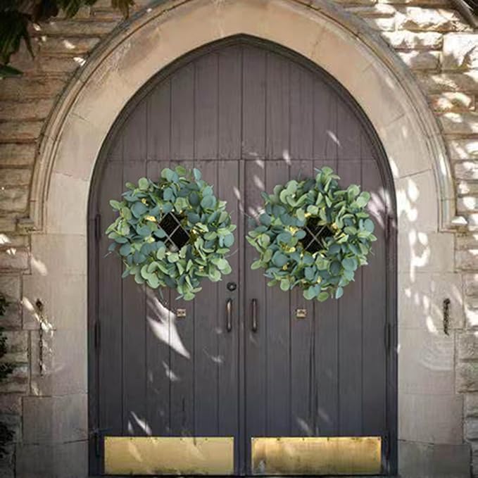 2 Pack Artificial Eucalyptus Garland Faux Silk Leaf Silver Dollar Eucalyptus Leaves Vines Handmade Garland Greenery Wedding Backdrop Indoor Outdoor Arch Wall Decoration