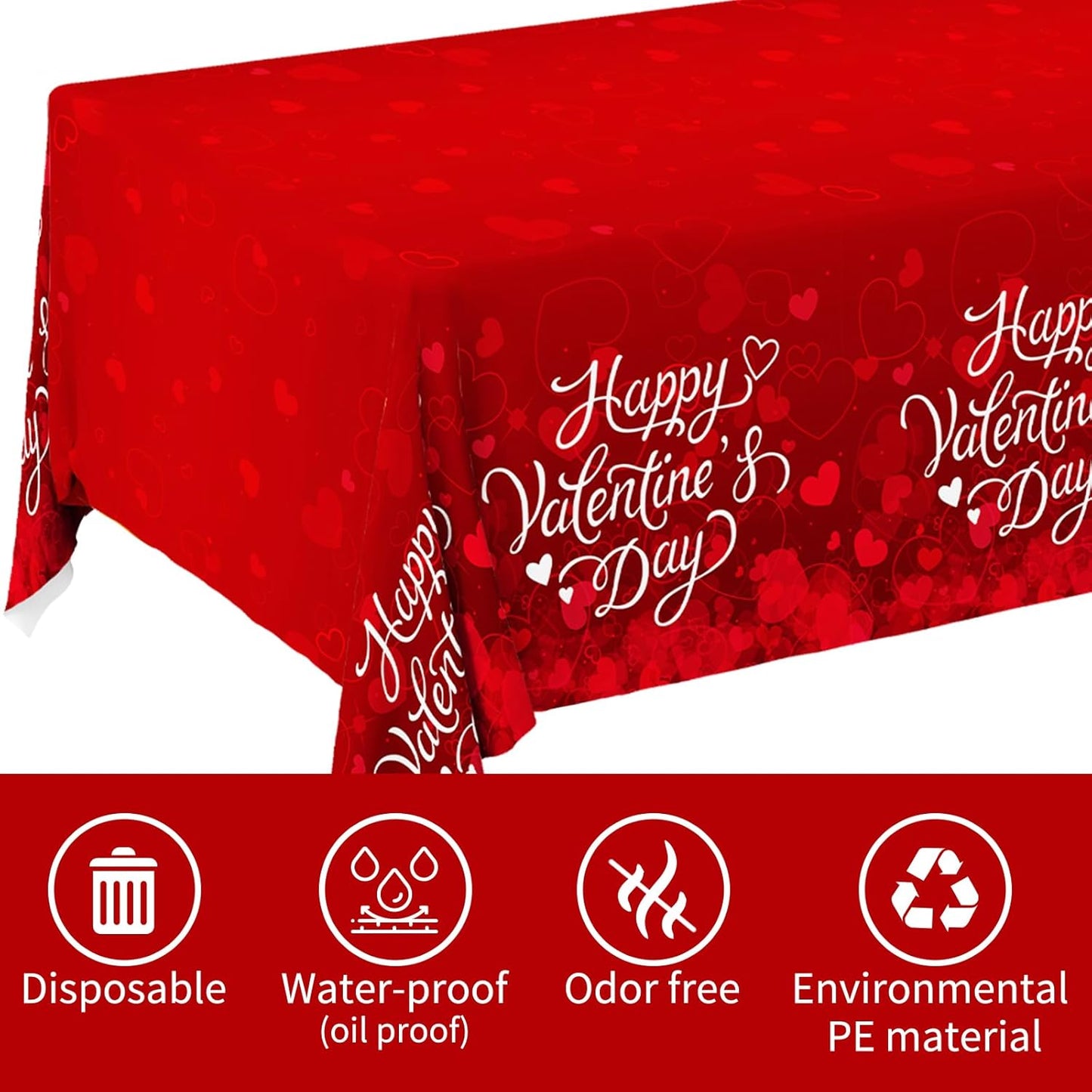 Valentine's Decorations : 2-Pack Waterproof, Disposable Tablecloths, 54x108, with Romantic Heart-Themed Design - Galentine's and Valentine's Party Supplies for Memorable Tables
