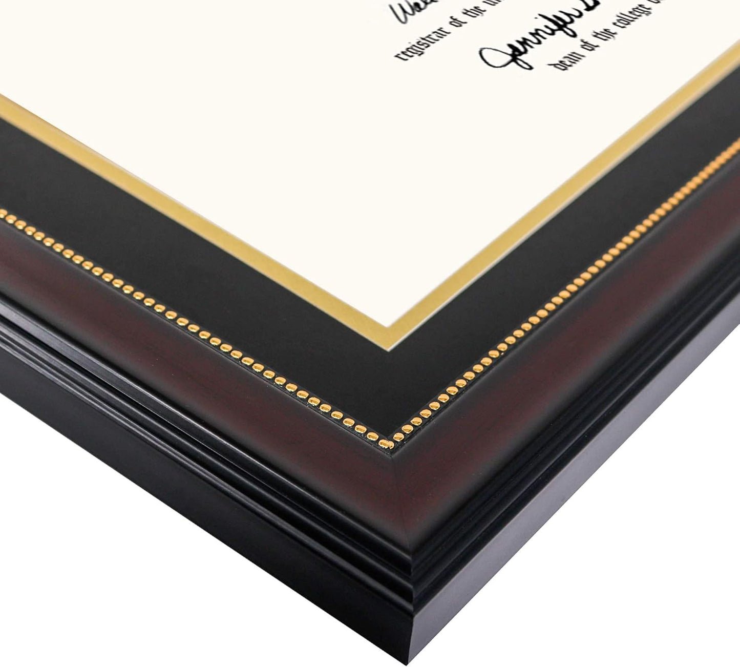 GraduationMall 14x20 Double Diploma Frame, Display 8.5x11 Certificate with Black over Gold Mat,UV Protection Acrylic,Mahogany with Gold Beads