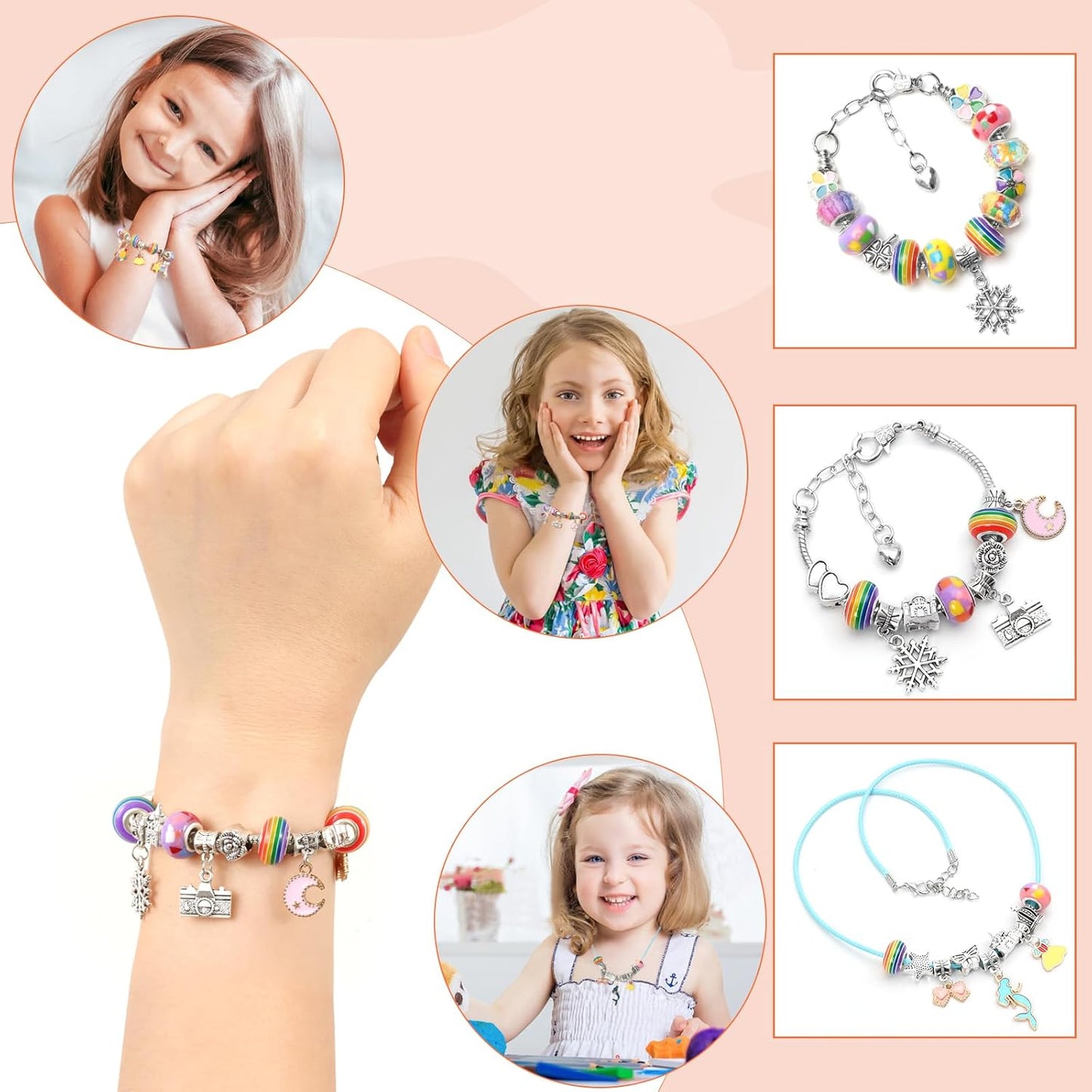 Charm Bracelet Making Kit for Girls 3-12, Kids Jewelry Making Kit 66Pcs Jewelry Kits for Girls Ages 8-12 Jewelry Maker Craft Necklace Birthday Christmas Gifts with Initial Jewelry Organizer Box - S