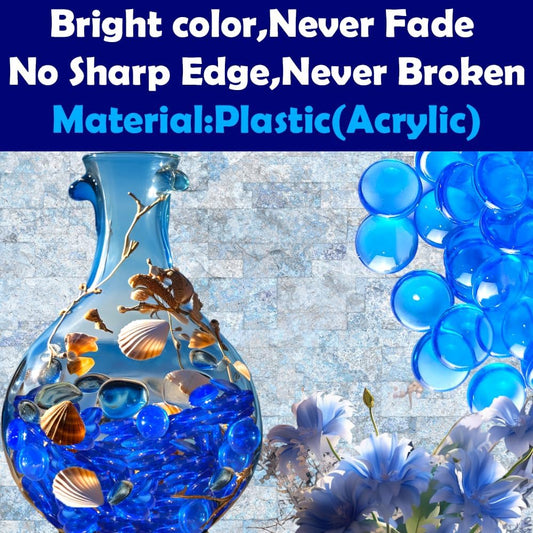 HappyFiller 630 PCS Acrylic Flat Marbles Fake Crystal Gems for Glass Vase Fillers, Crafts,Party Confetti,Wedding Centerpieces,Fairy Garden Gemstone Beads with Vibrant Royal Blue Color