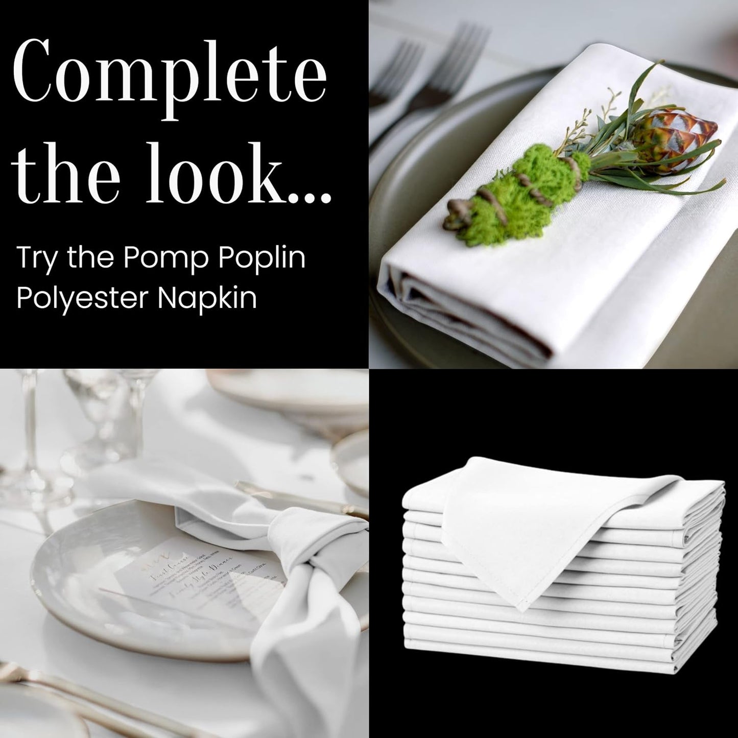 Pomp White 120" Inch Round Premium Polyester Tablecloth (4 Pack) | Wrinkle + Stain Resistant Easy Care Fabric | Fits Round or Circle Table