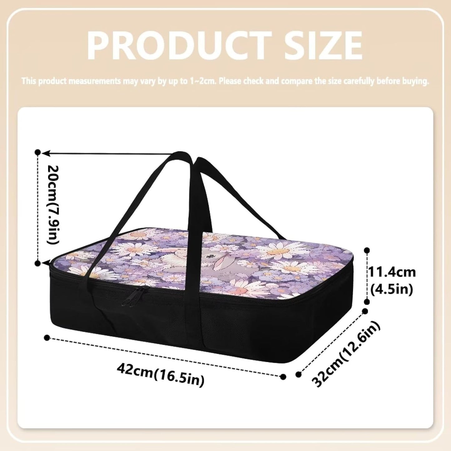 Daisy Bunny Insulated Casserole Carriers Reusable Food Carrier for Hot or Cold Food Lasagna Holder Tote Portable Food Warmer for Travel Potluck Parties Picnic Cookouts Beach
