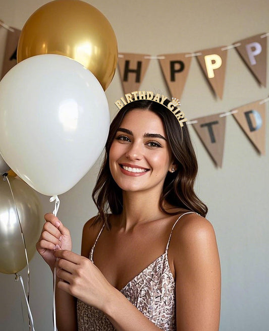 Wecoe Gold Birthday Girl Headband - Sparkling Rhinestone Tiara Crown Hair Accessories for Women Girls - Happy Birthday Party Decorations, Princess Birthday Gift Idea