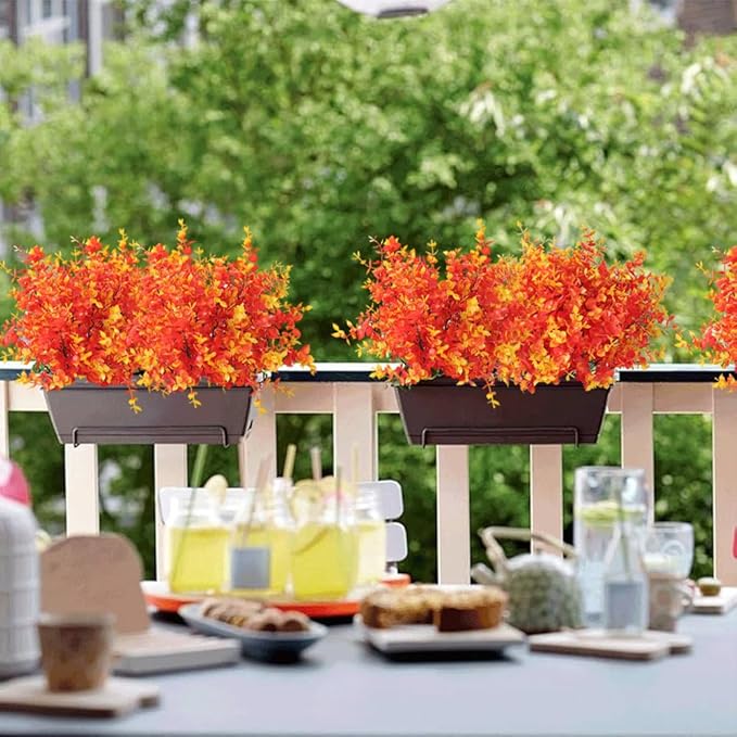 RECUTMS Artificial Outdoor Mums Artificial Eucalyptus Stems Faux Outdoor Boxwoods Faux Flowers for Outside Planters Outdoor Fake Potted Plants Faux Ferns for Spring Planter Large(Gold Eucalyptus)