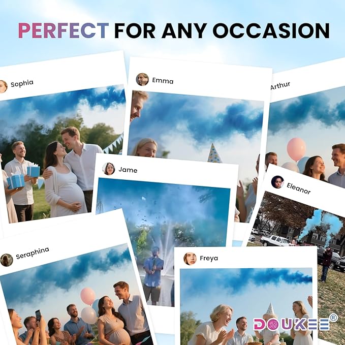 Gender Reval Powder Cannon Blue, DOUKEE Blue Powder Only Smoke Cannon Boy Gender Reveal Smoke Popper without Confetti for Gender Reveal, Baby Shower or Baby Boy Birthday Party, 2PK