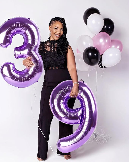 40 Numbers Balloons, 40 Inch Purple 40th Birthday Decoration for Women & Men, Large Foil Party Decorations for Engagement Celebration Memorial Day's Supplies