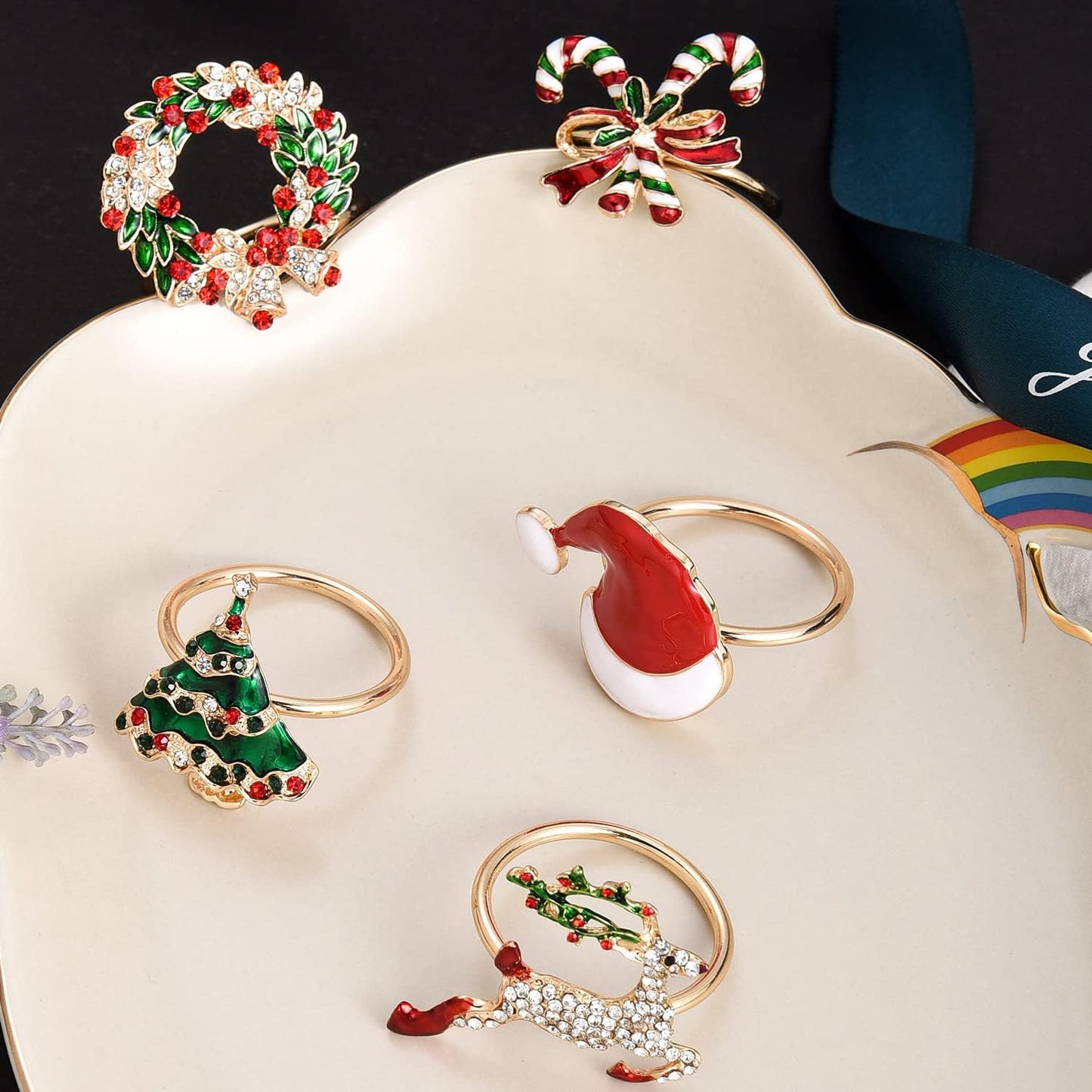 Christmas Napkin Rings Set of 12 Xmas Napkin Ring Christmas Napkin Holder for Cloth Napkins