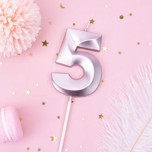 PHD Cake 2.76 Inch Diamond Rose Gold 5 Number Birthday Candles, Rose Gold & Cake Number Candles for Party Celebration