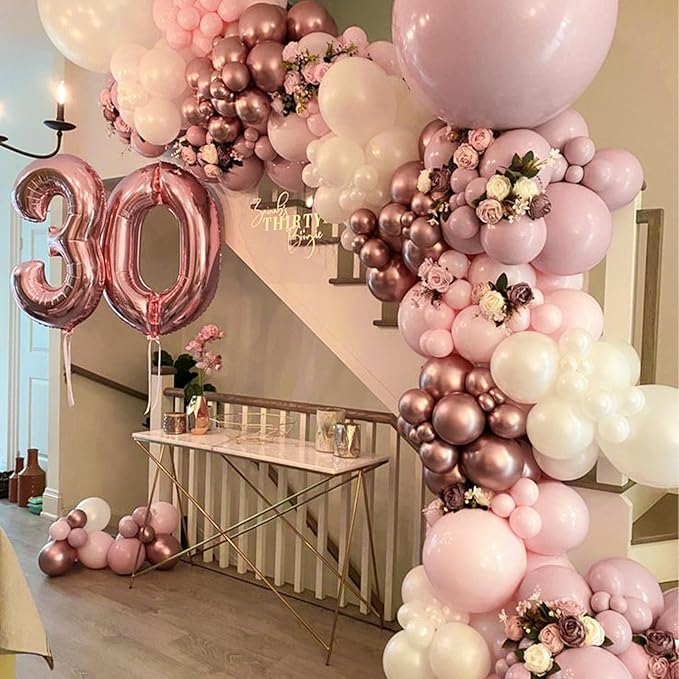 PartyWoo Dusty Pink Balloons 140pcs Different Sizes of 18 12 10 5 Inch Boho Blush Lilac Pink Latex Balloons for Birthday Baby Shower Graduation Anniversary Bachelorette Party Decorations Pink-F54