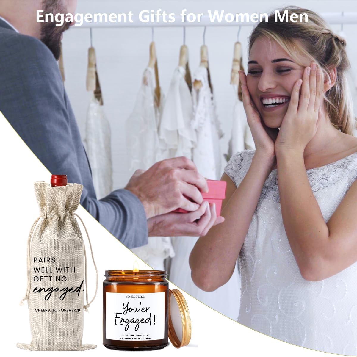 Engagement Gifts for Couples Her Engagement Party Decorations Gift for Couple Wine Bag Scented Candles Set Pairs Well with Getting Engaged Gifts Wine Bottle Bag Smell Like You're Engaged